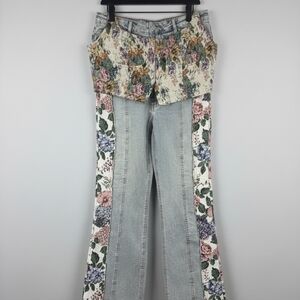 Bundle Set Fashion Nova Floral Tapastry Patchwork Flare Jeans - Multicolor